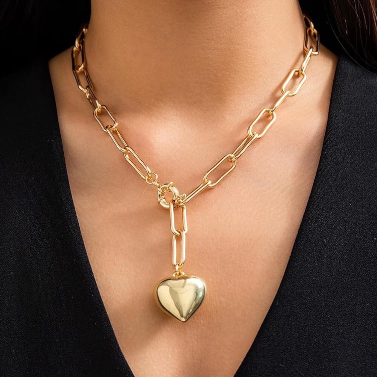 14k Gold Plated Paperclip Puffy Heart Necklace New